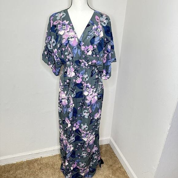 Jessica Simpson Floral Pink Green Maternity Wrap Maxi Dress Size Medium NWT - Picture 3 of 16